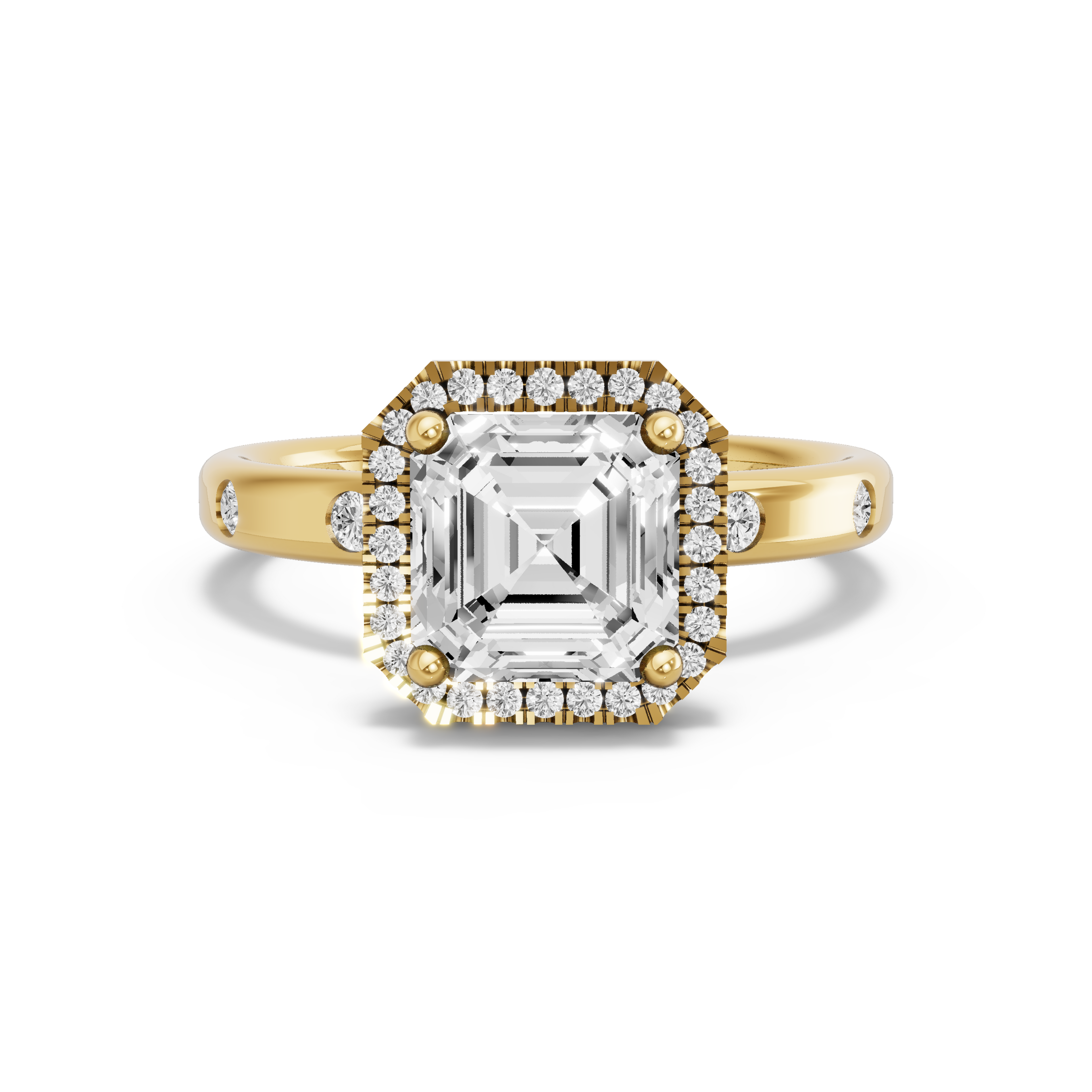 Image for Asscher Pave Halo Ring with Sleek Accent band in 18K White Gold