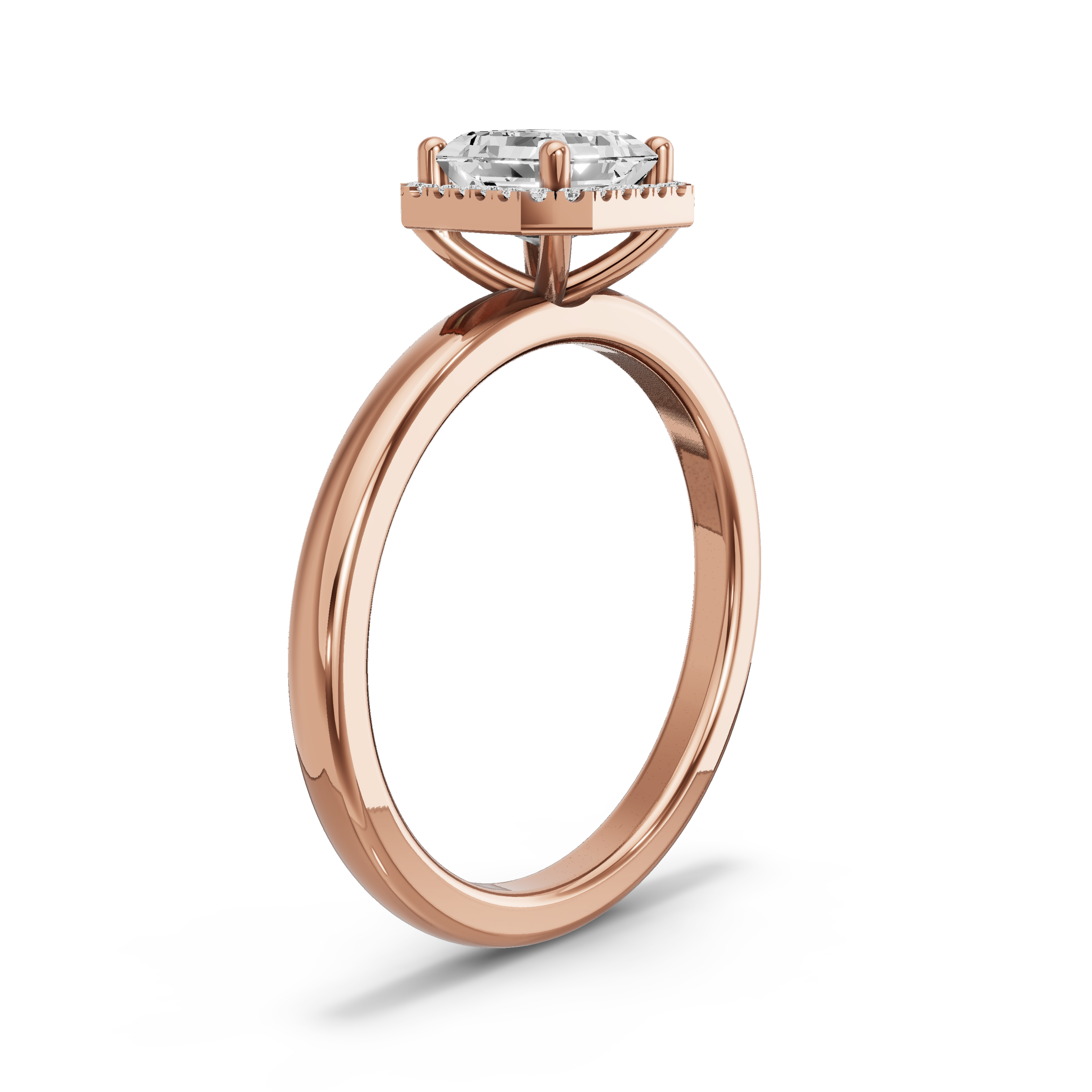 Image for Asscher Pave Halo Ring with Solitaire band in 10K Yellow Gold