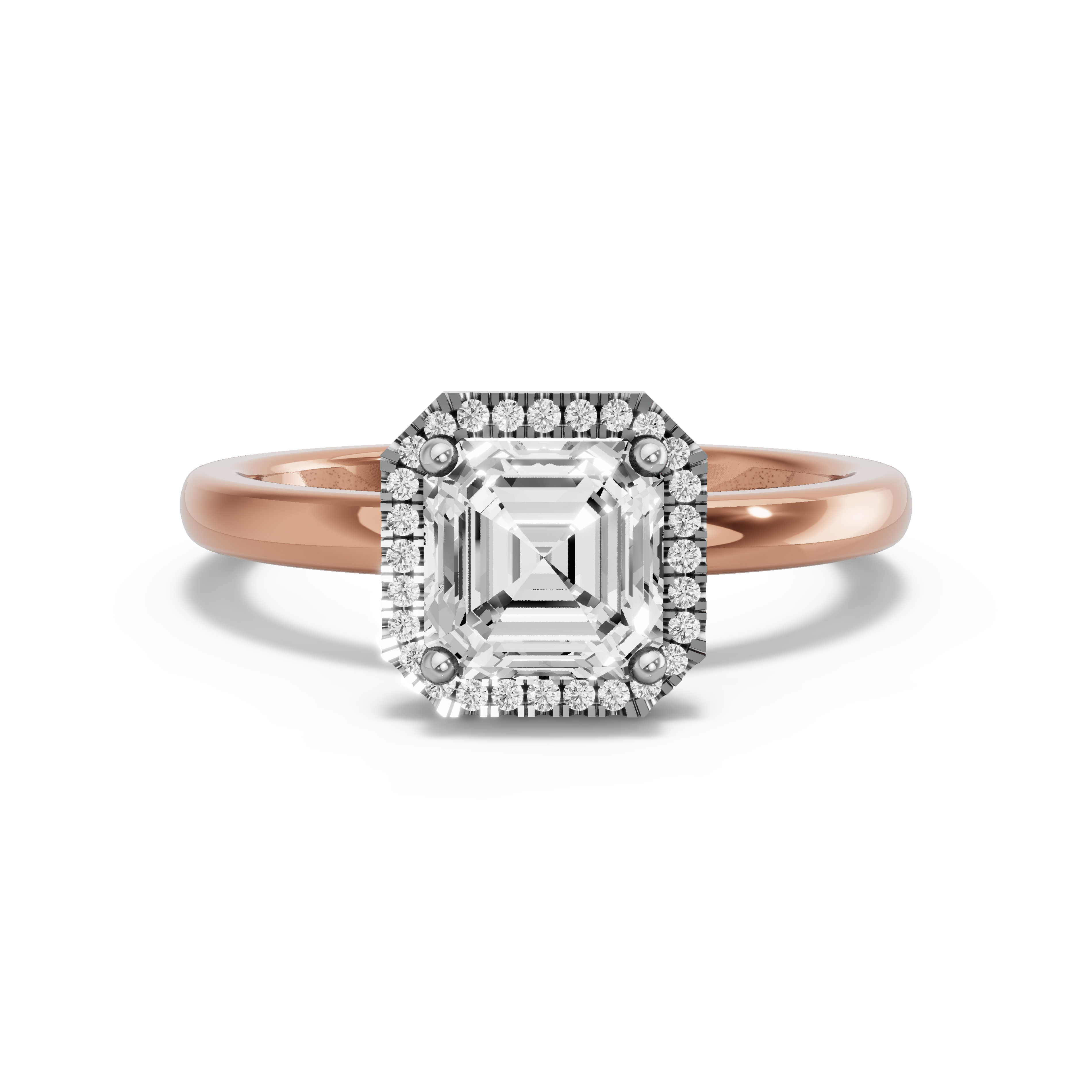 Image for Asscher Pave Halo Ring with Solitaire band in 18K Two Tone Yellow Gold