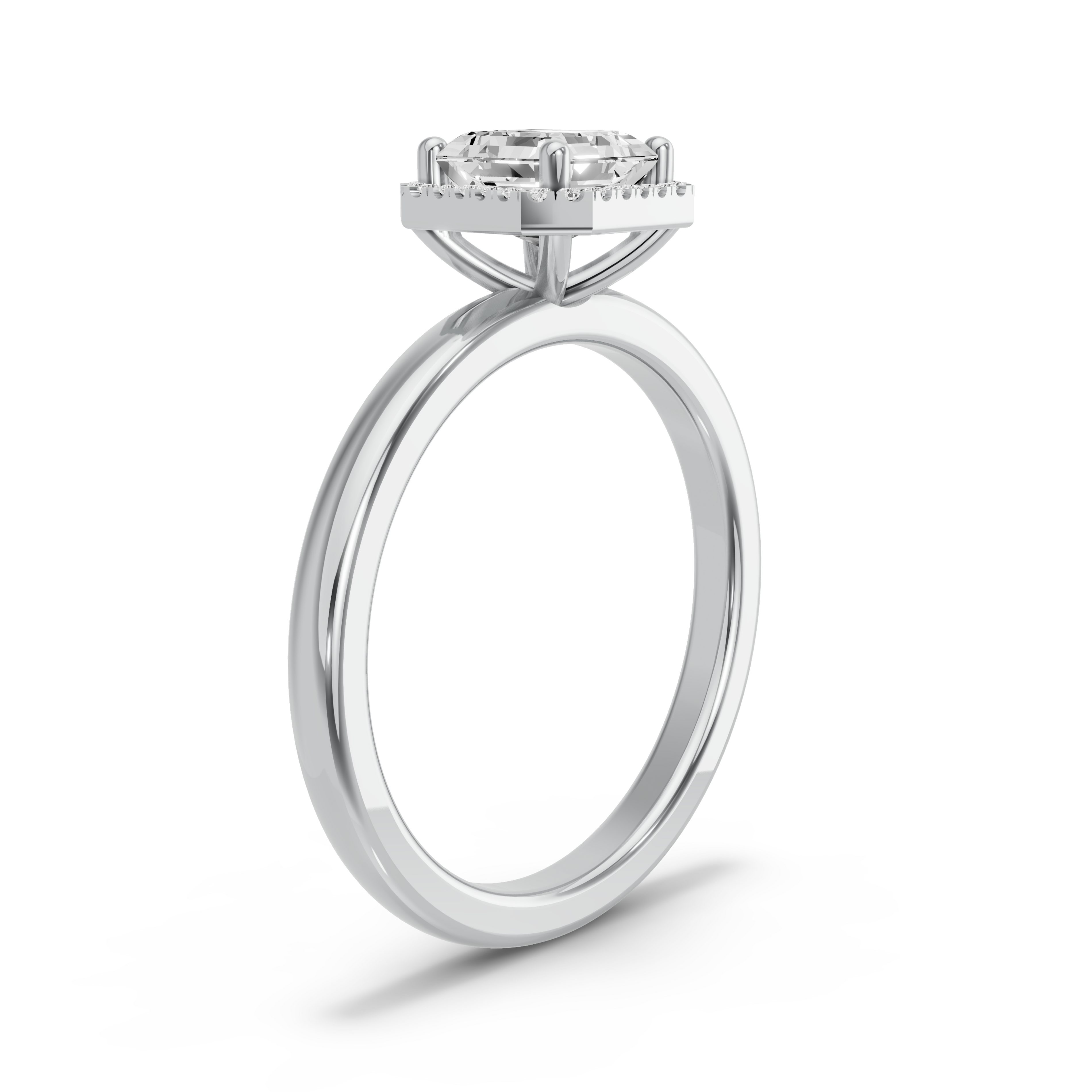 Image for Asscher Pave Halo Ring with Sleek Accent band in 950 Platinum