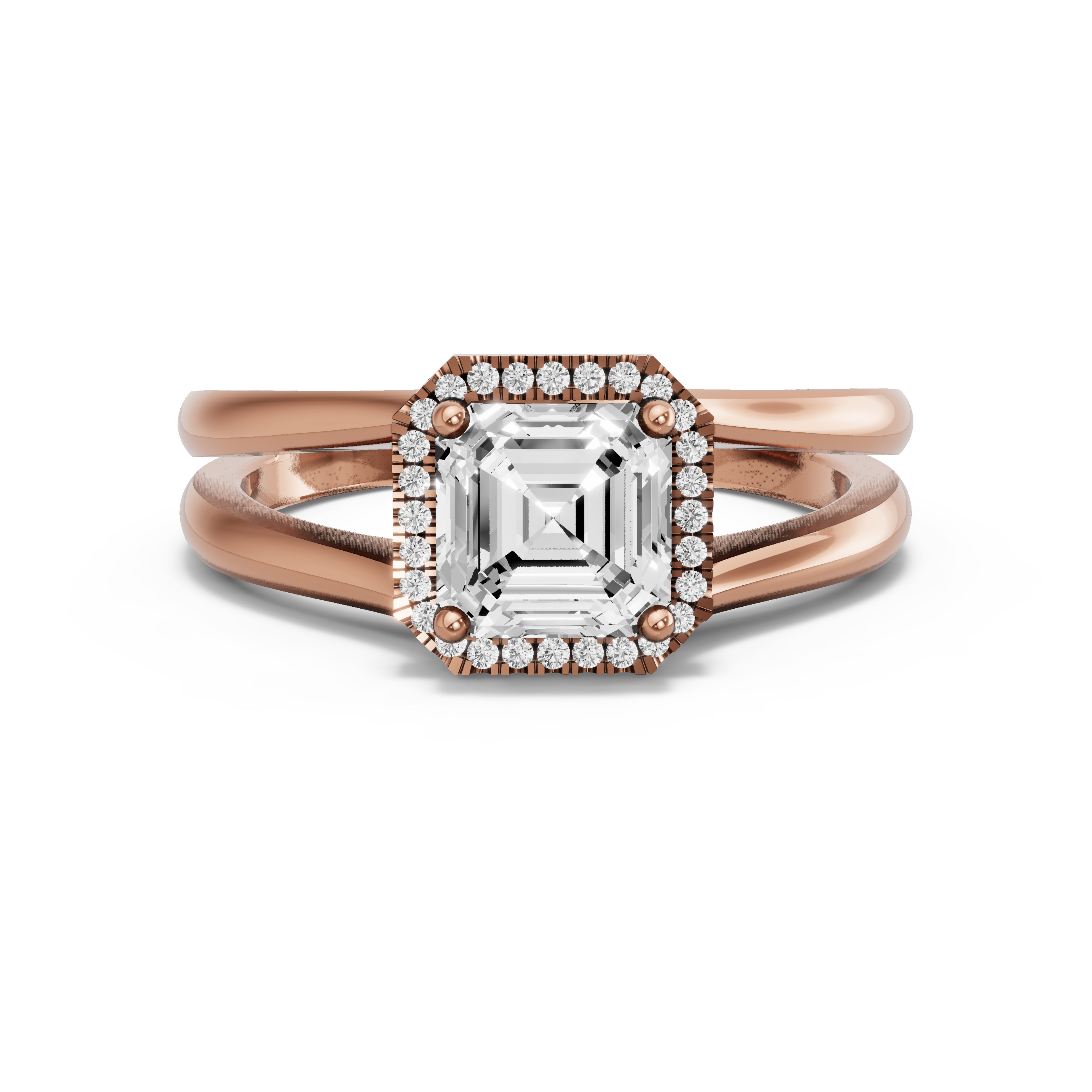 Image for Asscher Pave Halo Ring with Split Ring Solitaire band in 10K Yellow Gold