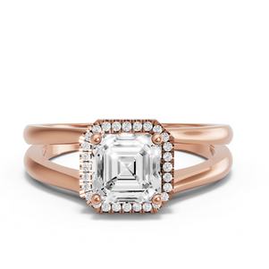 Image for Asscher Pave Halo Ring with Split Ring Solitaire band