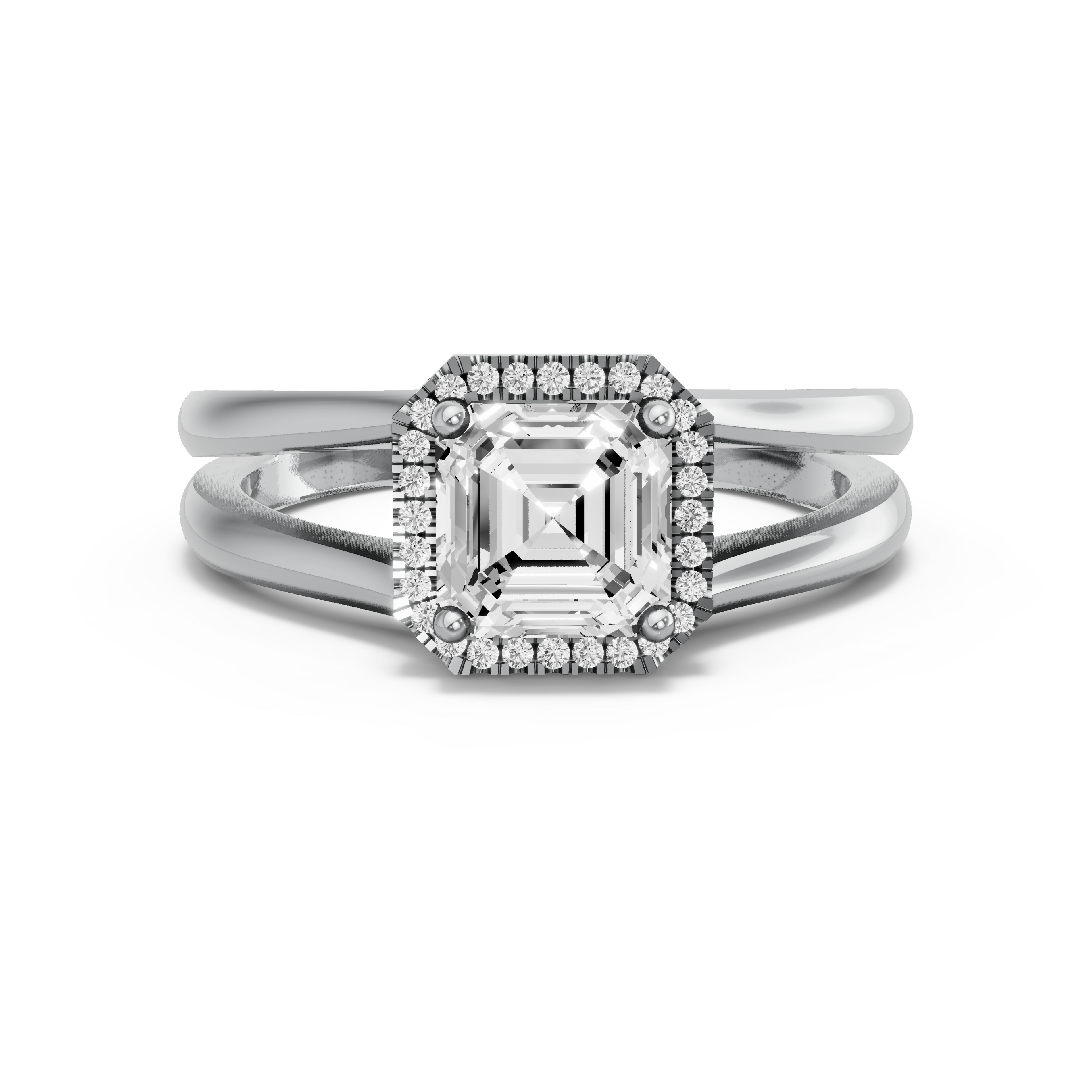 Image for Asscher Pave Halo Ring with Split Ring Solitaire band in 14K Two Tone Rose Gold