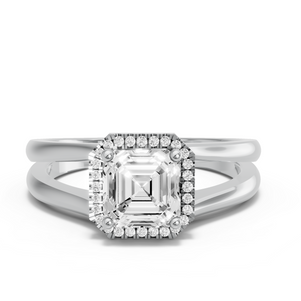 Image for Asscher Pave Halo Ring with Split Ring Solitaire band