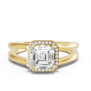 Image for Asscher Pave Halo Ring with Split Ring Solitaire band