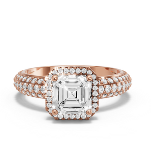 Image for Asscher Pave Halo Ring with Triple Row Pave band