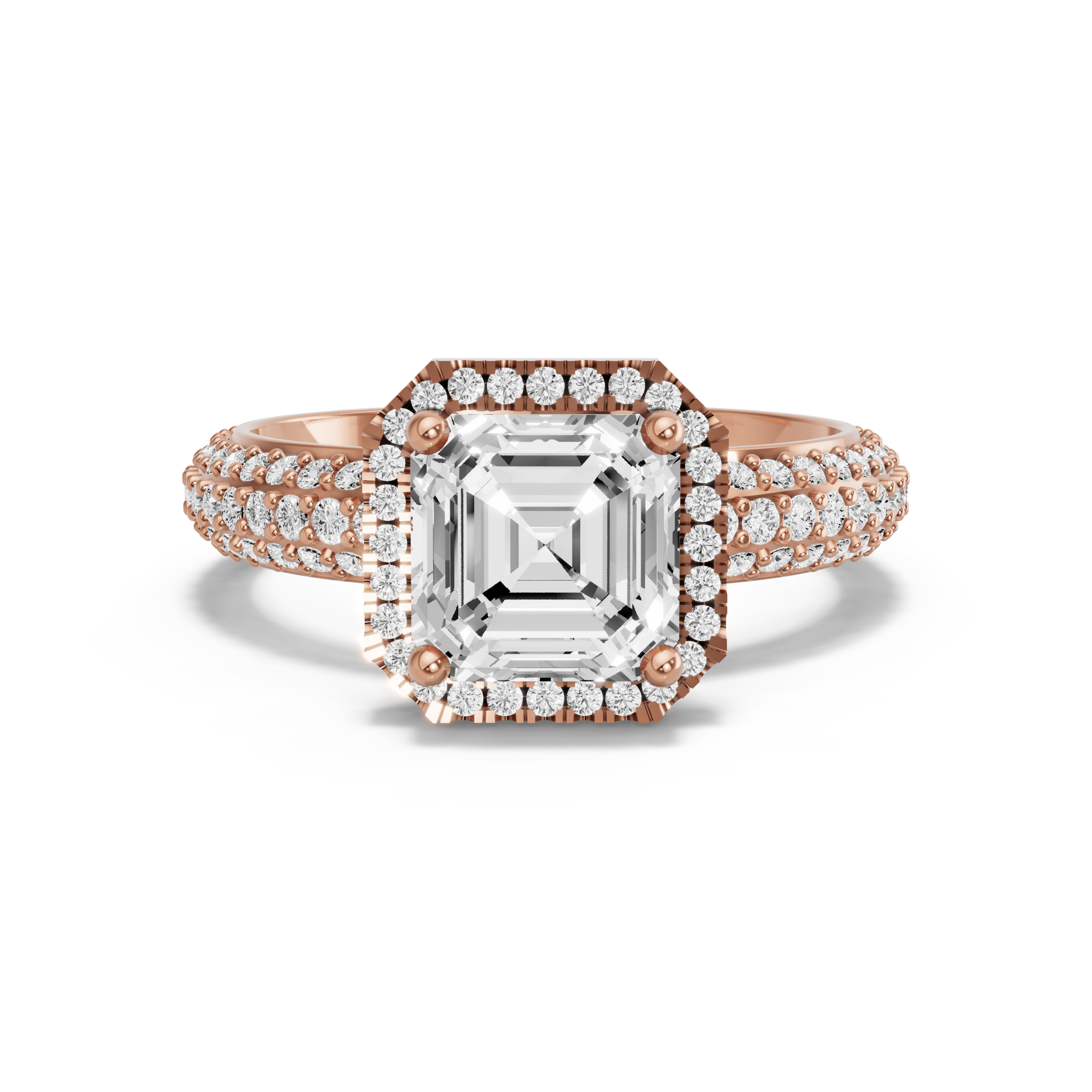 Image for Asscher Pave Halo Ring with Triple Row Pave band in 14K Yellow Gold