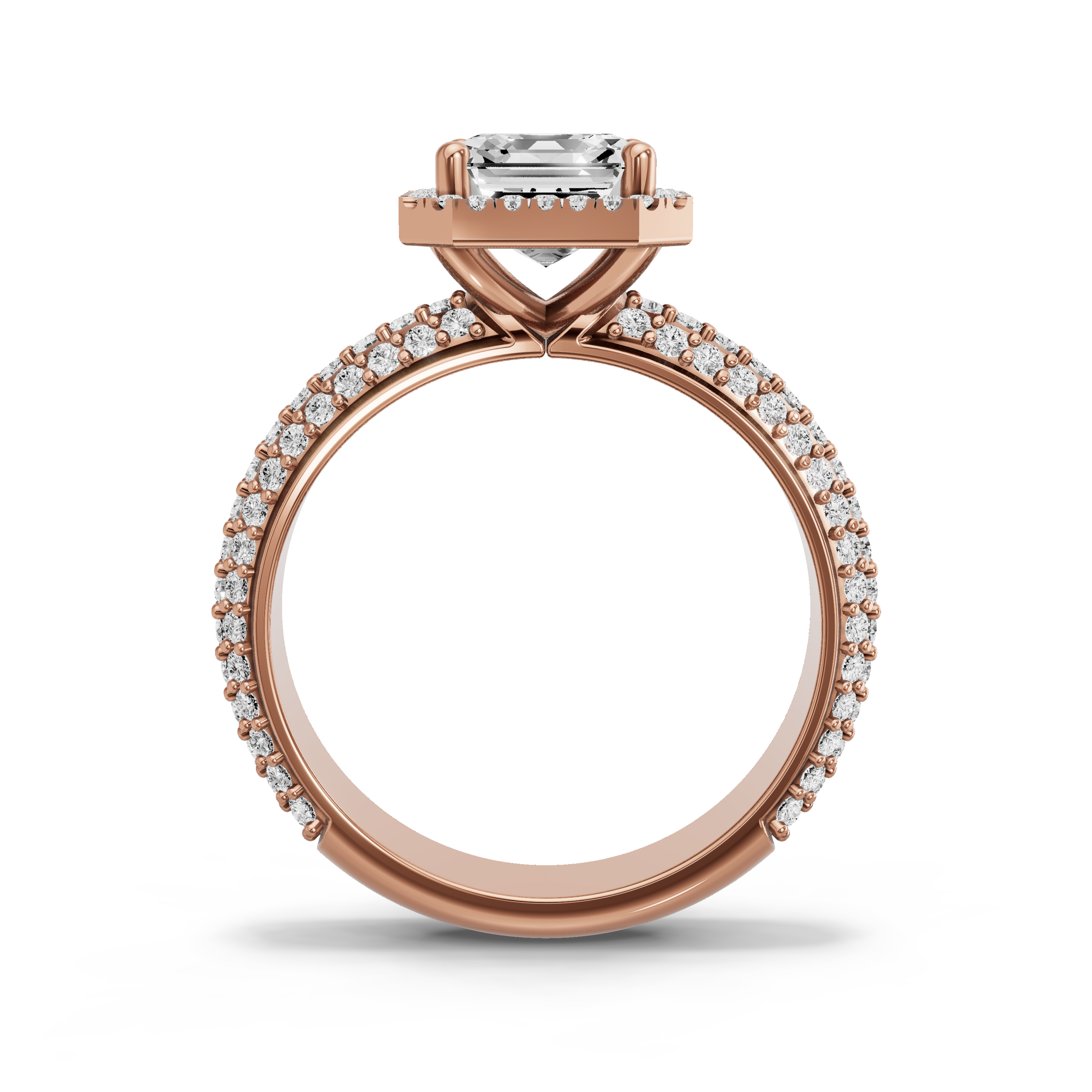 Image for Asscher Pave Halo Ring with Triple Row Pave band in 18K Yellow Gold