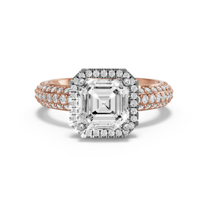 Image for Asscher Pave Halo Ring with Triple Row Pave band