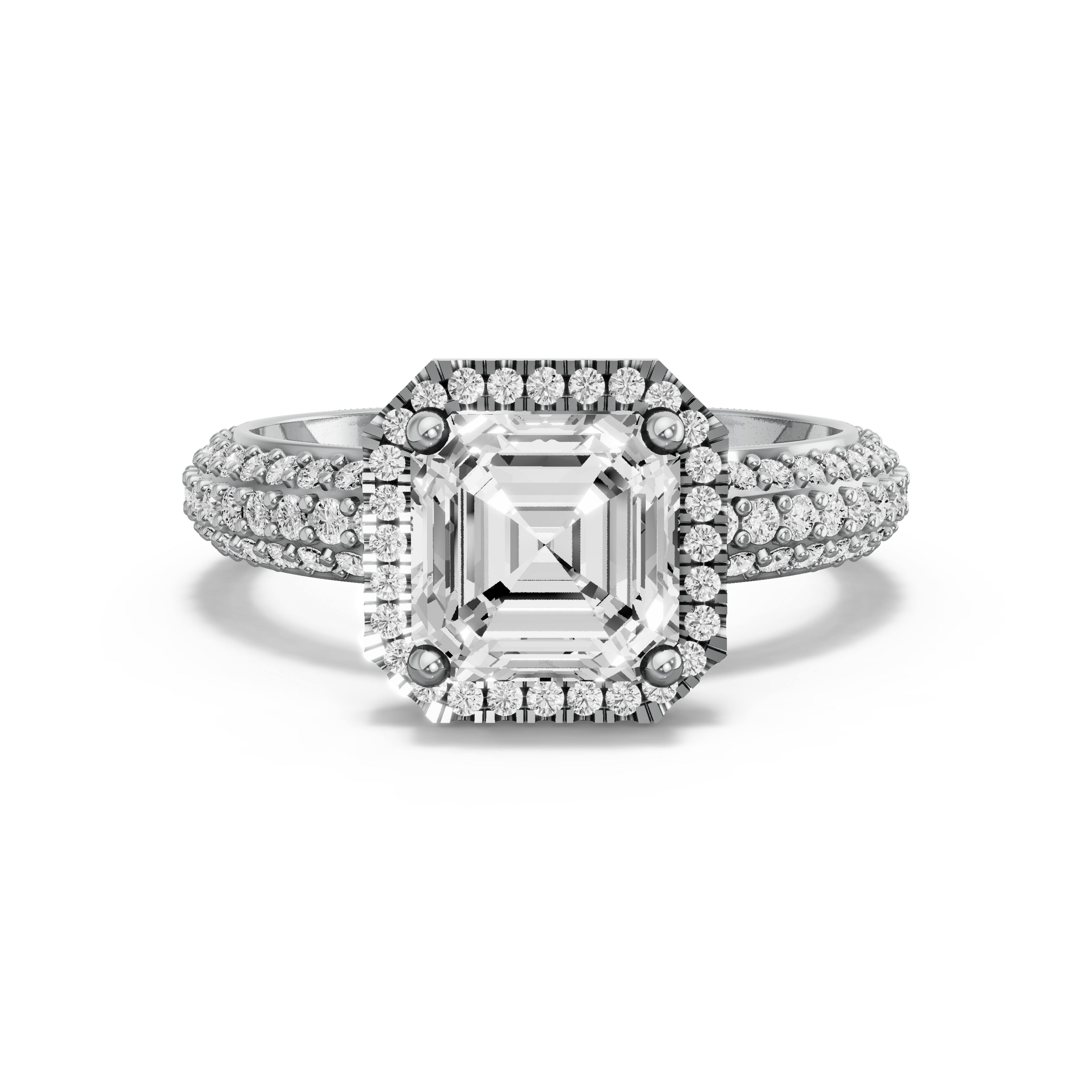 Image for Asscher Pave Halo Ring with Triple Row Pave band in 14K Two Tone Rose Gold