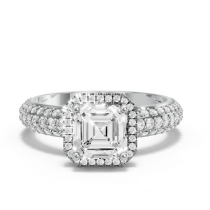 Image for Asscher Pave Halo Ring with Triple Row Pave band