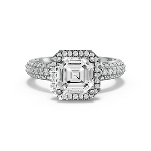 Image for Asscher Pave Halo Ring with Triple Row Pave band in 14K White Gold