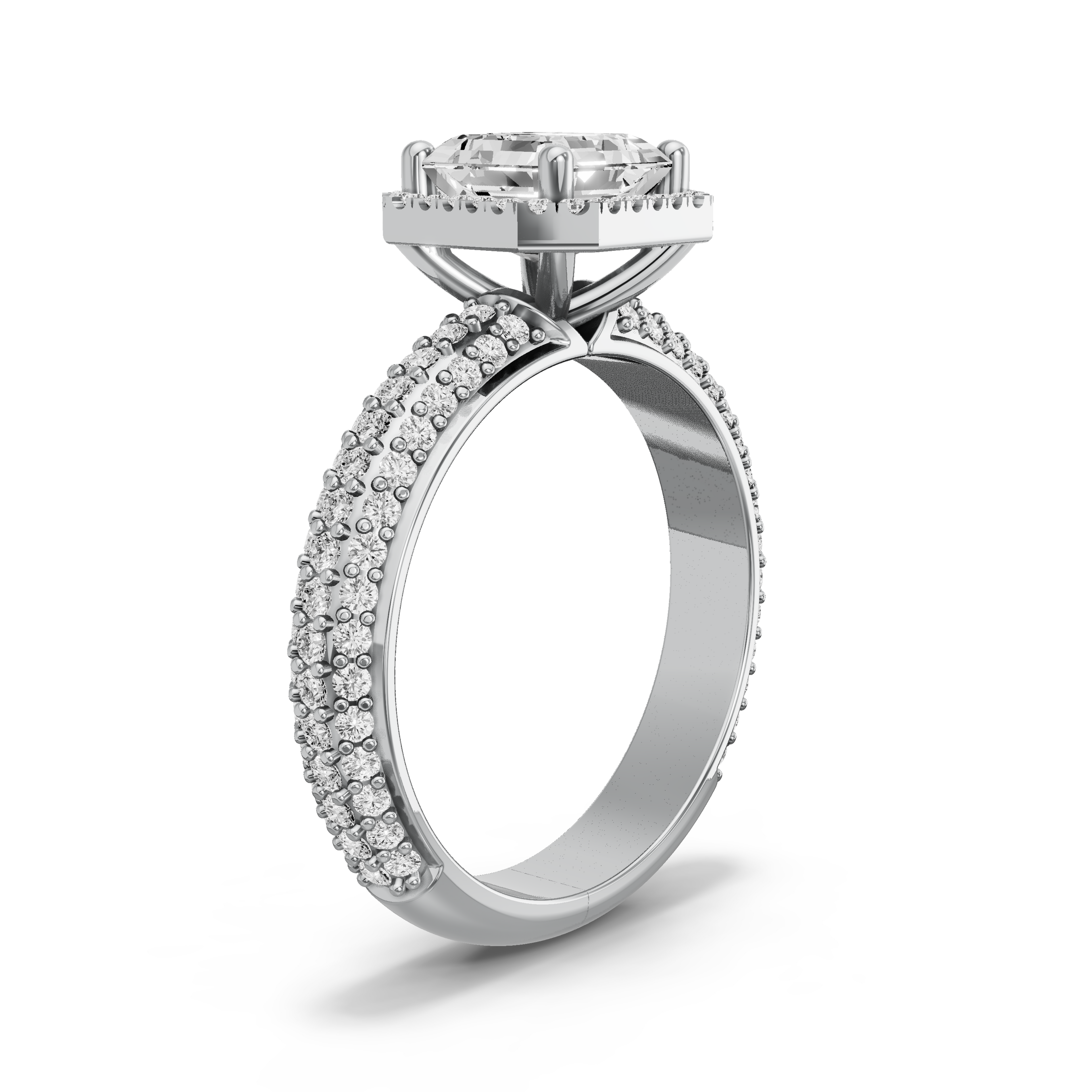 Image for Asscher Pave Halo Ring with Split Ring Solitaire band in 950 Platinum