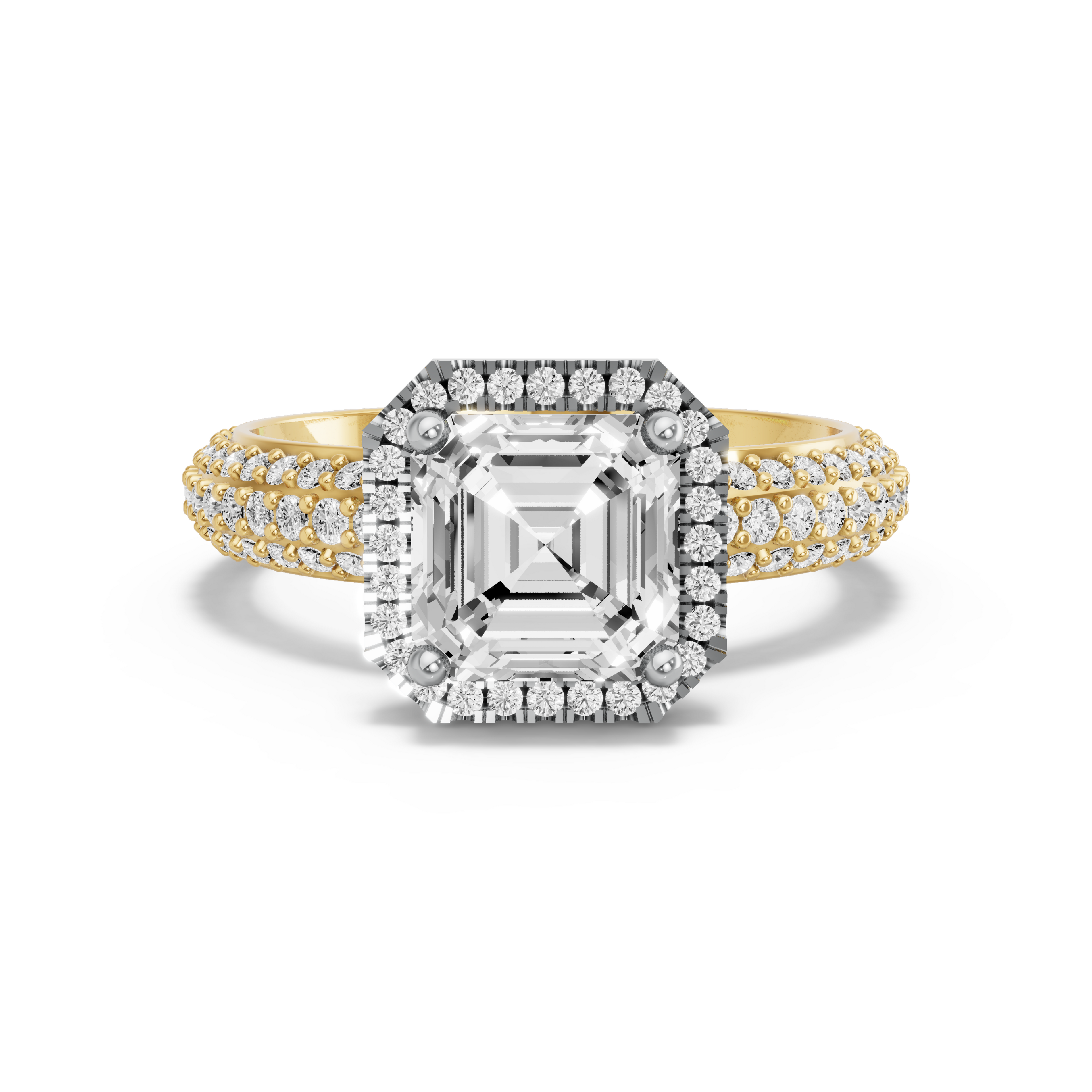 Image for Asscher Pave Halo Ring with Triple Row Pave band in 10K Rose Gold