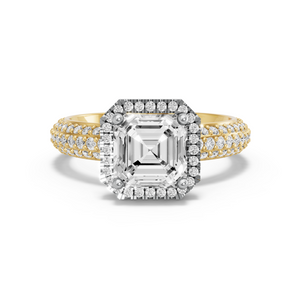 Image for Asscher Pave Halo Ring with Triple Row Pave band