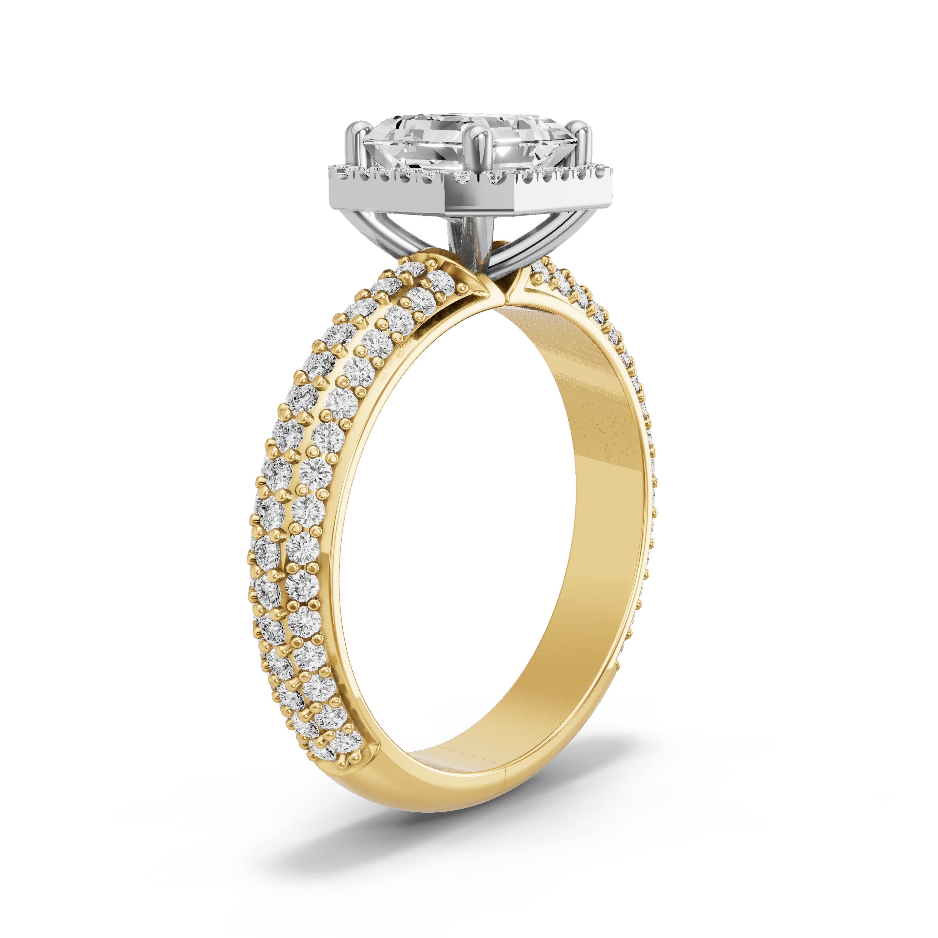 Image for Asscher Pave Halo Ring with Triple Row Pave band in 10K Rose Gold