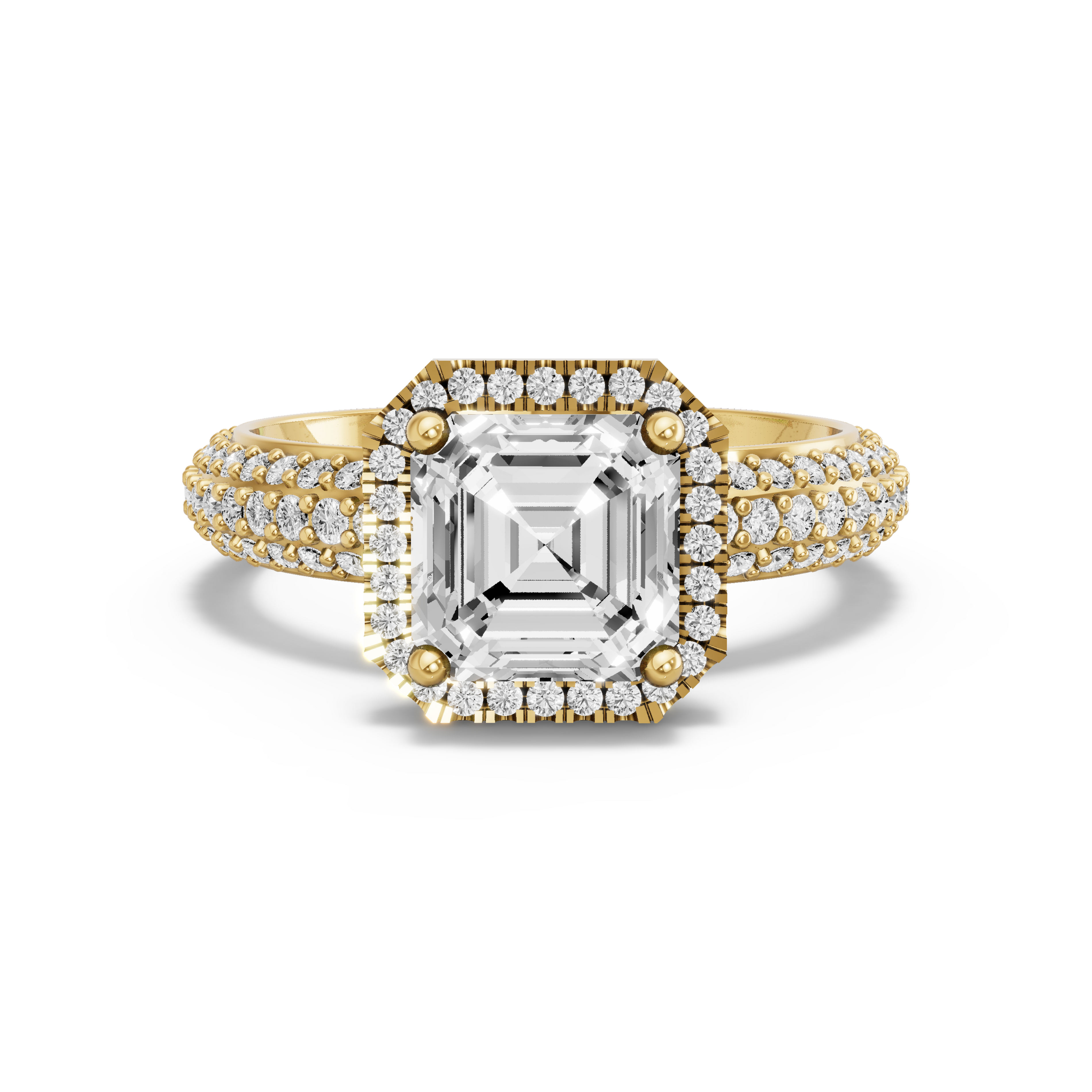 Image for Asscher Pave Halo Ring with Triple Row Pave band in 10K White Gold