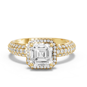 Image for Asscher Pave Halo Ring with Triple Row Pave band