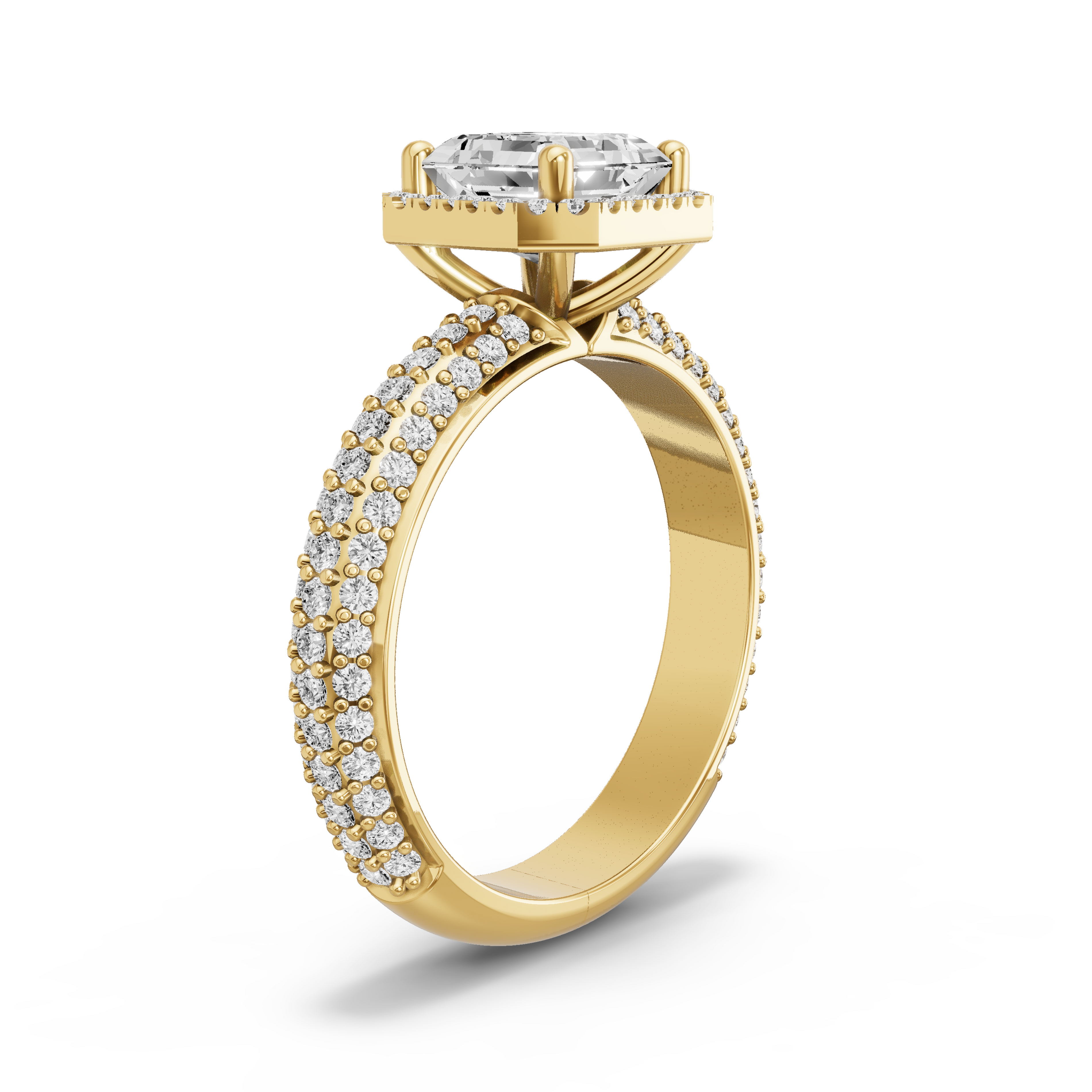 Image for Asscher Pave Halo Ring with Triple Row Pave band in 14K White Gold