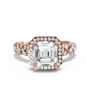 Image for Asscher Pave Halo Ring with Twist Pave band