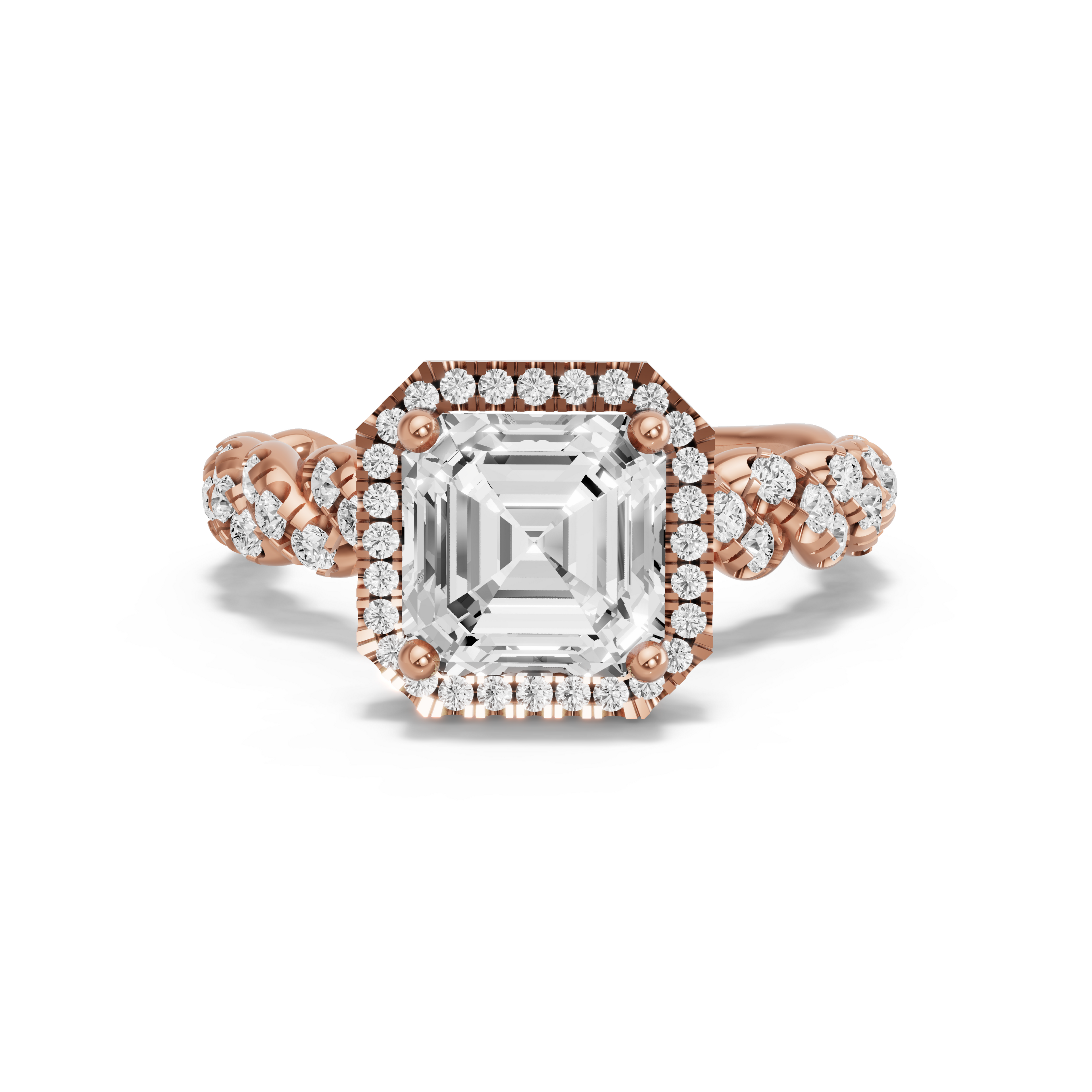 Image for Asscher Pave Halo Ring with Twist Pave band in 18K Yellow Gold