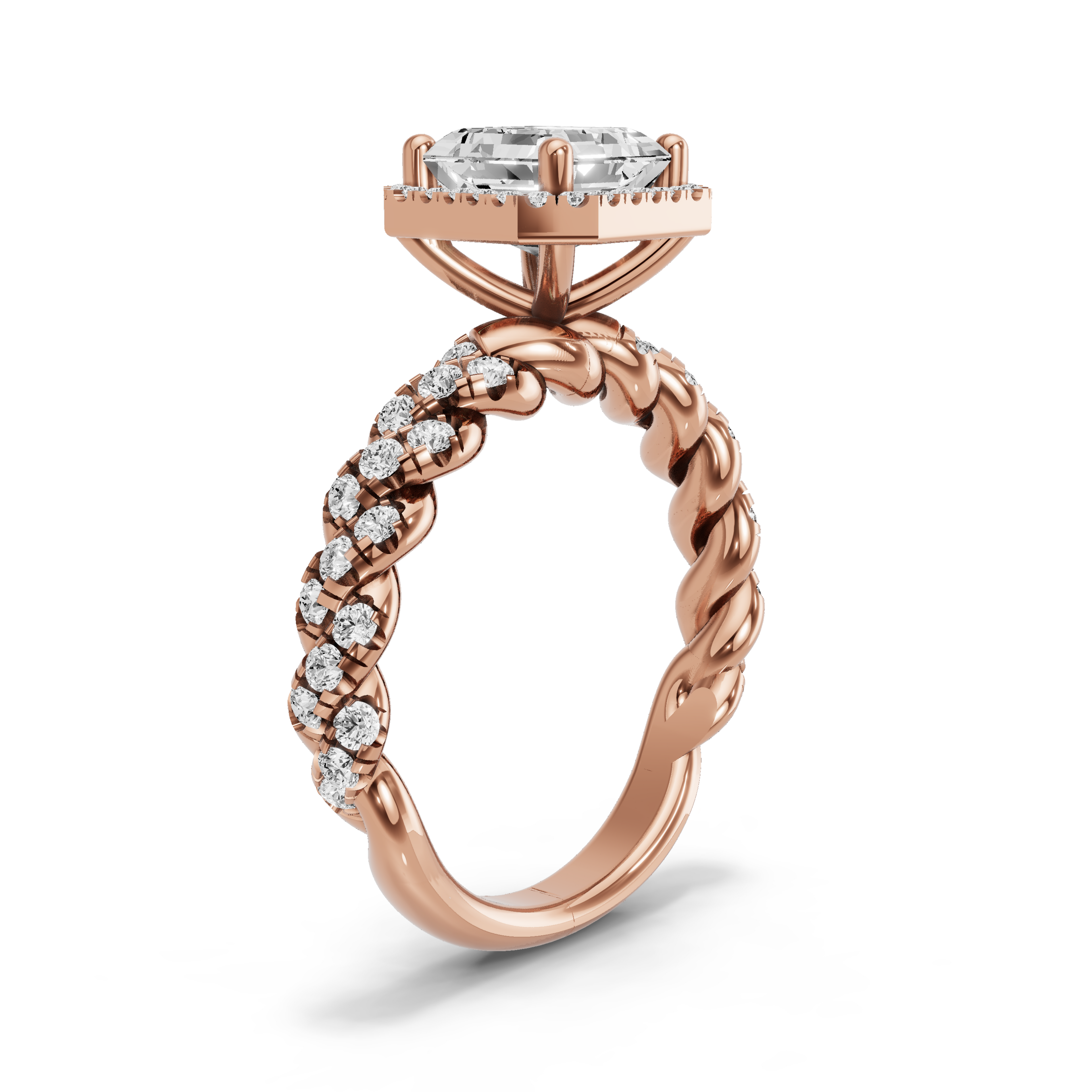 Image for Asscher Pave Halo Ring with Twist Pave band in 10K Yellow Gold