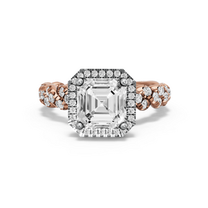 Image for Asscher Pave Halo Ring with Twist Pave band