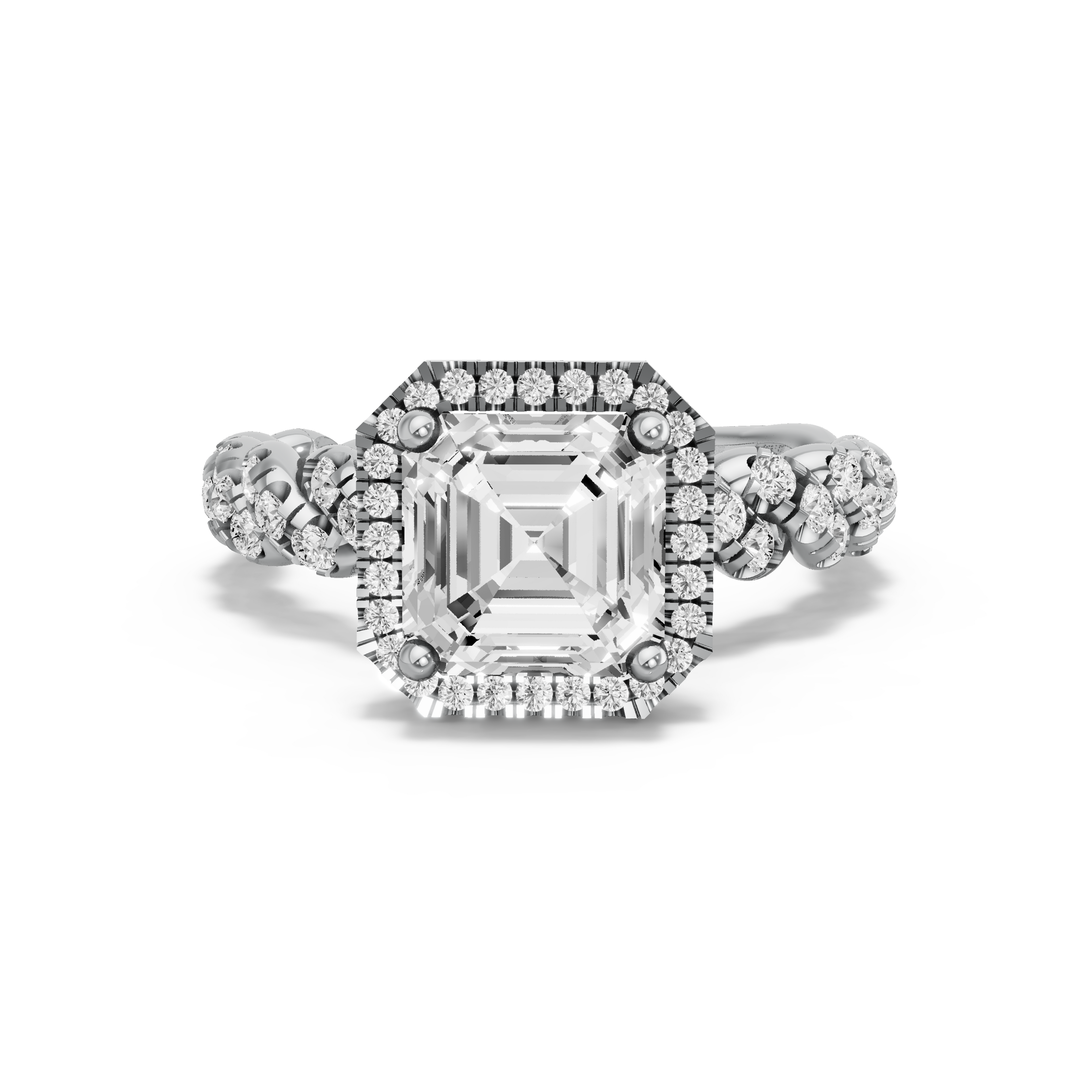 Image for Asscher Pave Halo Ring with Triple Row Pave band in 950 Platinum