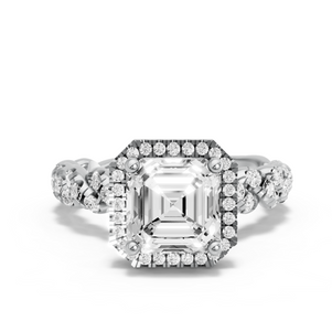 Image for Asscher Pave Halo Ring with Twist Pave band