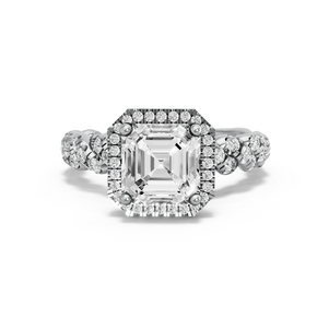 Image for Asscher Pave Halo Ring with Twist Pave band in 14K White Gold