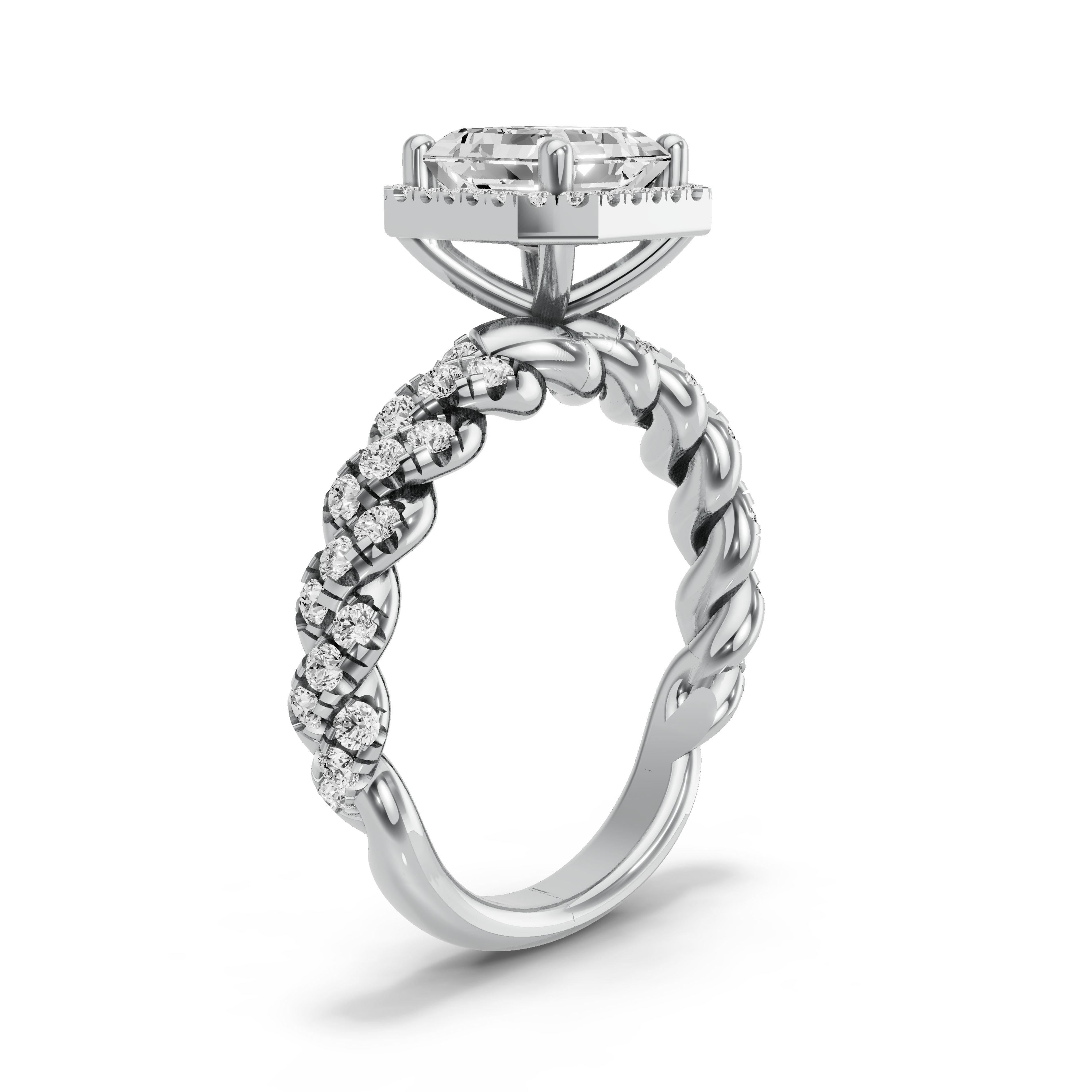 Image for Asscher Pave Halo Ring with Triple Row Pave band in 950 Platinum