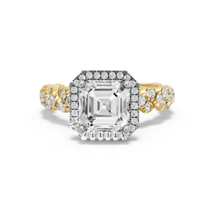 Image for Asscher Pave Halo Ring with Twist Pave band