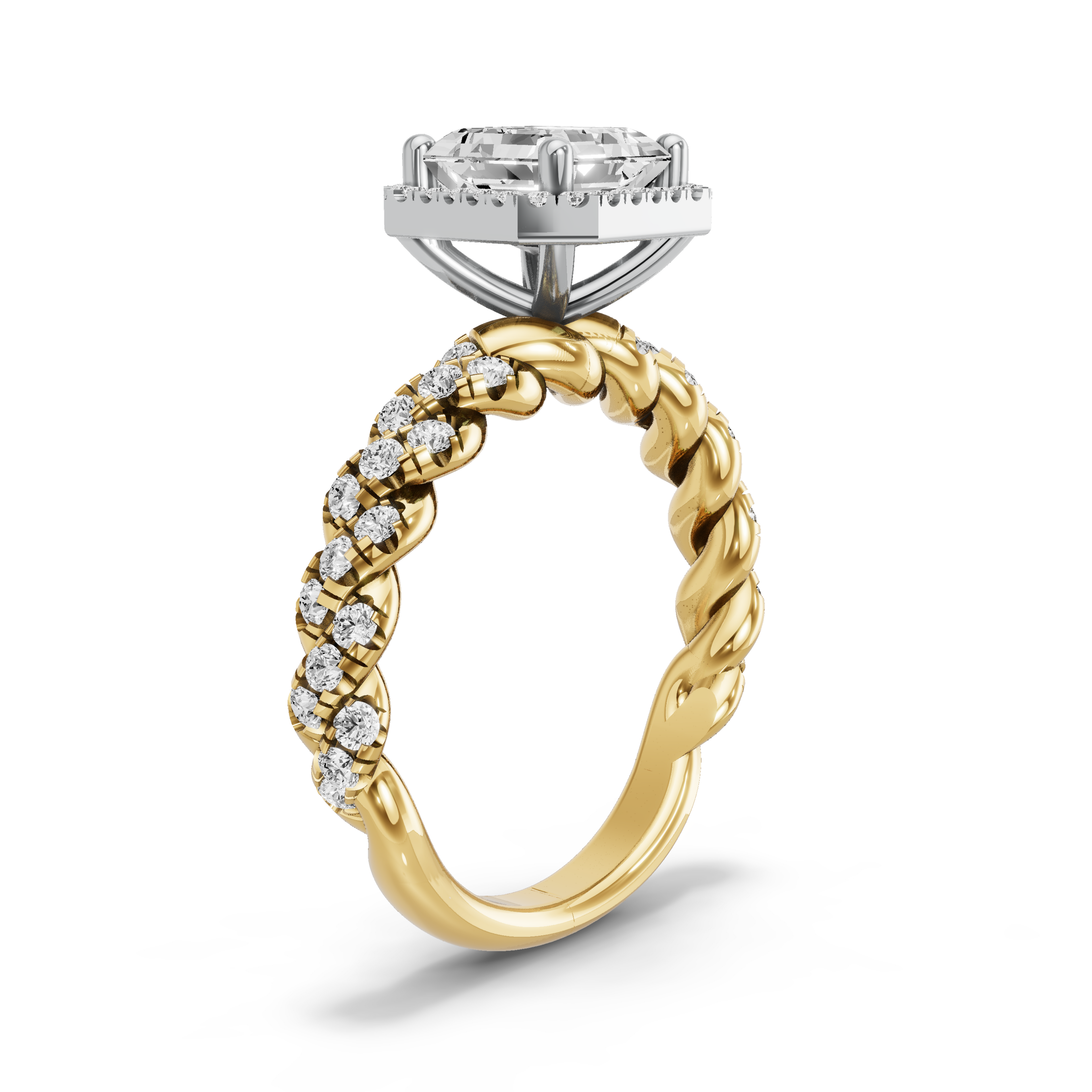 Image for Asscher Pave Halo Ring with Twist Pave band in 14K Rose Gold