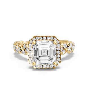 Image for Asscher Pave Halo Ring with Twist Pave band