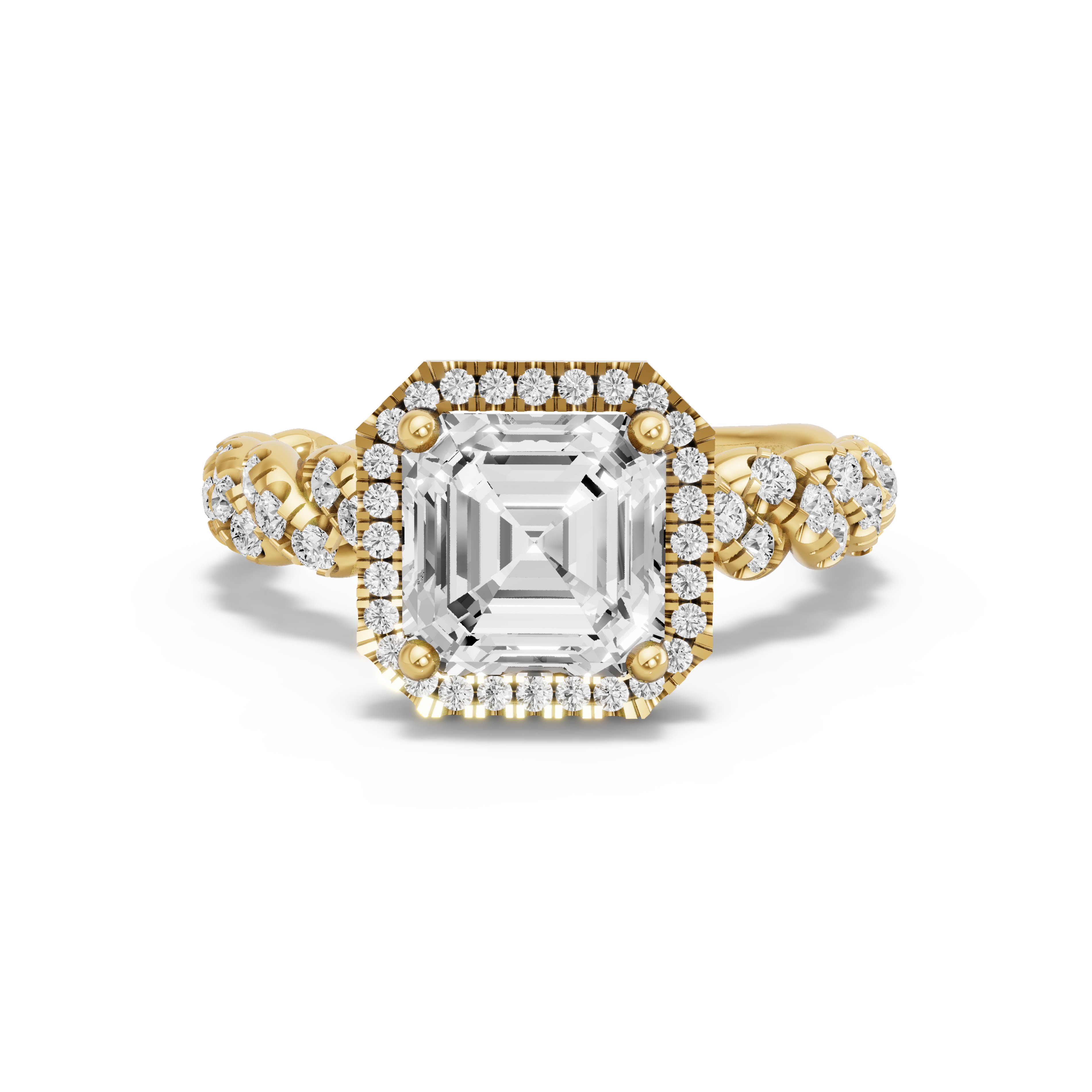 Image for Asscher Pave Halo Ring with Twist Pave band in 14K White Gold