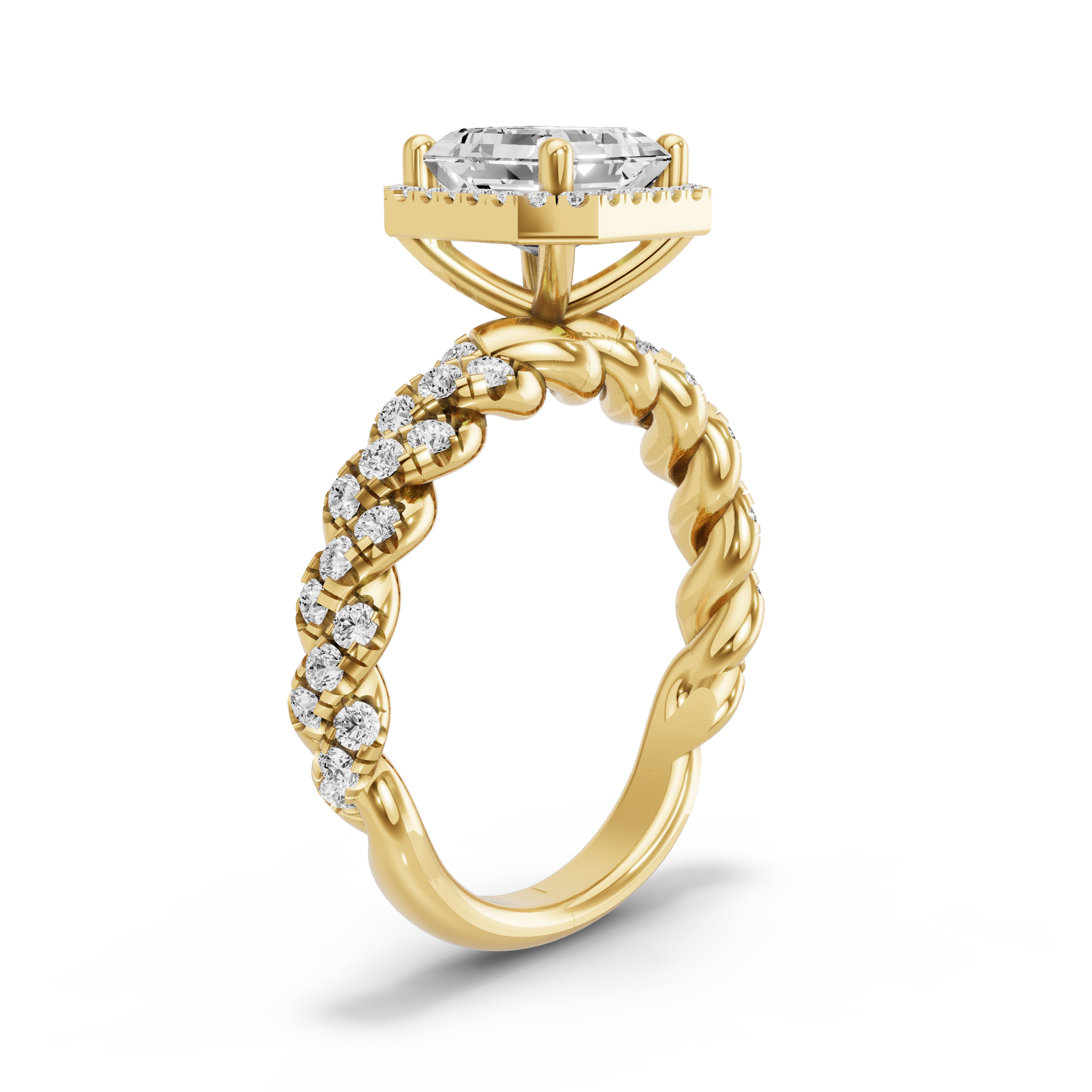 Image for Asscher Pave Halo Ring with Twist Pave band in 18K White Gold