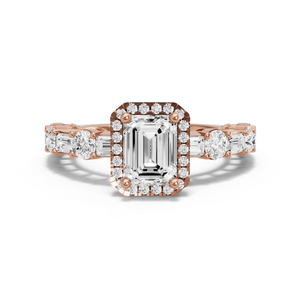 Image for Emerald Pave Halo Ring with Alternating Baguette band