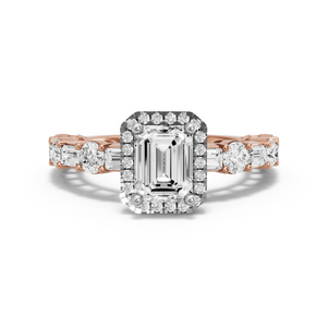 Image for Emerald Pave Halo Ring with Alternating Baguette band