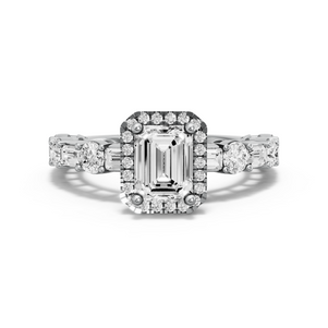 Image for Emerald Pave Halo Ring with Alternating Baguette band
