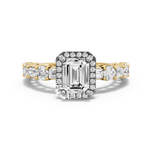 Image for Emerald Pave Halo Ring with Alternating Baguette band
