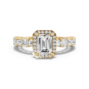 Image for Emerald Pave Halo Ring with Alternating Baguette band