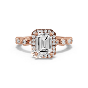 Image for Emerald Pave Halo Ring with Alternating Marquise band