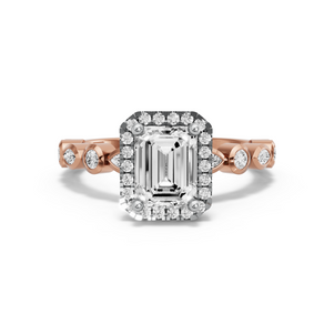 Image for Emerald Pave Halo Ring with Alternating Marquise band