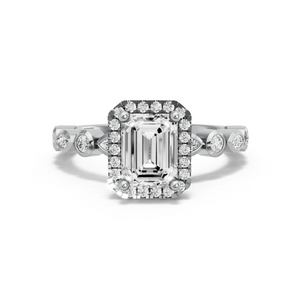 Image for Emerald Pave Halo Ring with Alternating Marquise band