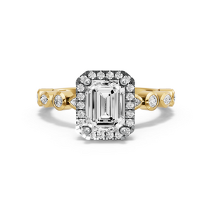 Image for Emerald Pave Halo Ring with Alternating Marquise band
