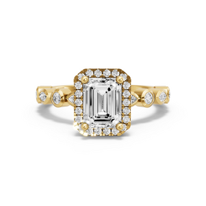 Image for Emerald Pave Halo Ring with Alternating Marquise band