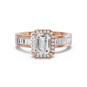Image for Emerald Pave Halo Ring with Baguette Channel band