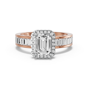 Image for Emerald Pave Halo Ring with Baguette Channel band