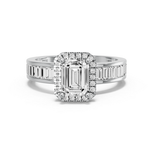 Image for Emerald Pave Halo Ring with Baguette Channel band