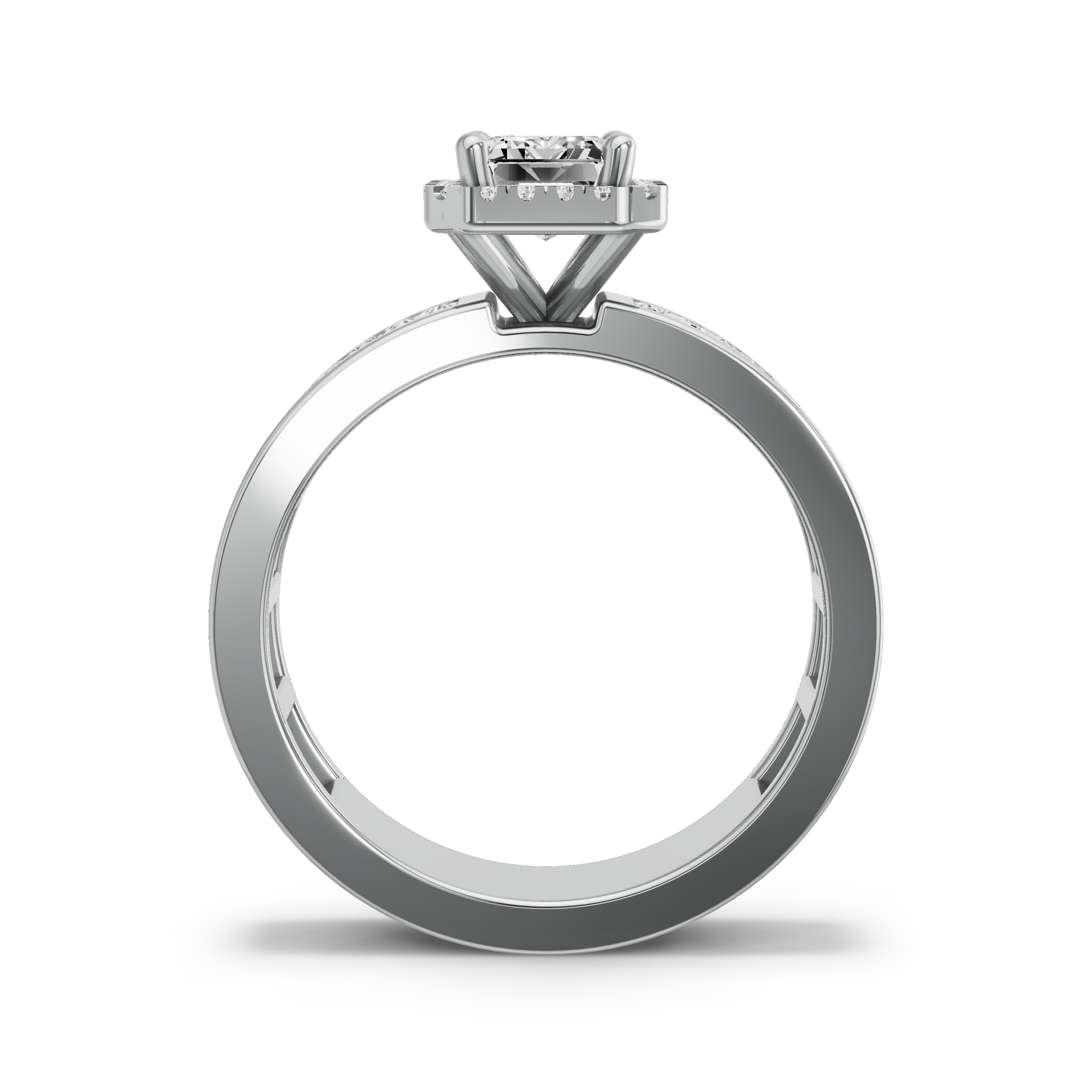 Image for Emerald Pave Halo Ring with Baguette Channel band in 950 Platinum